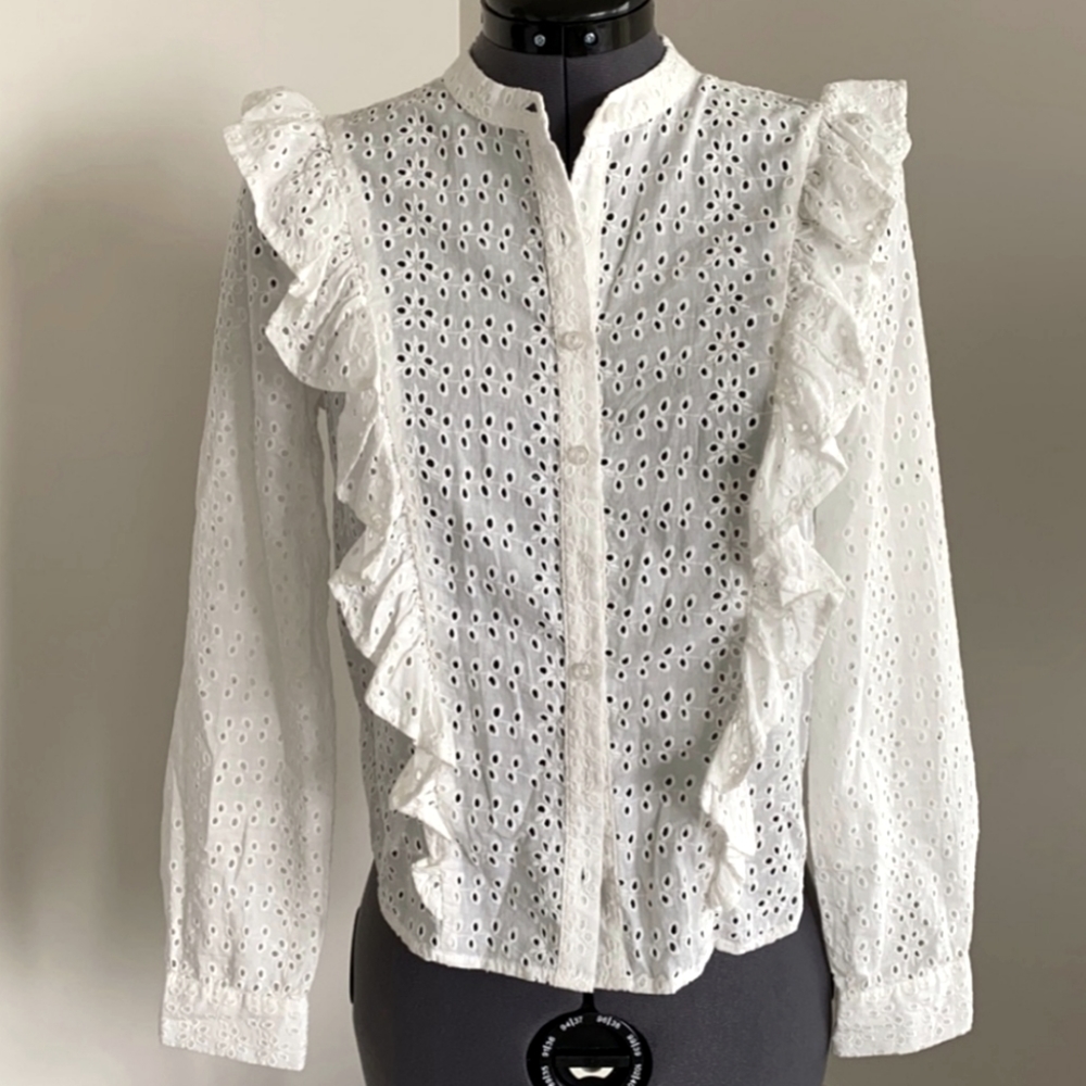 SEZANE Isaure lookalike Eyelet ruffle white shirt Size 2 Petite